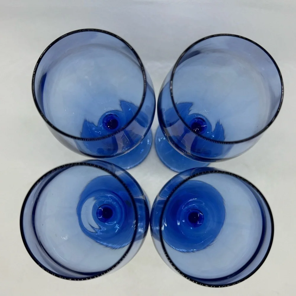 Vintage Cobalt Blue Tear Drop Wine Glasses Set of 4